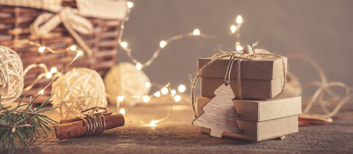 Christmas and zero waste, eco friendly packaging gifts in kraft